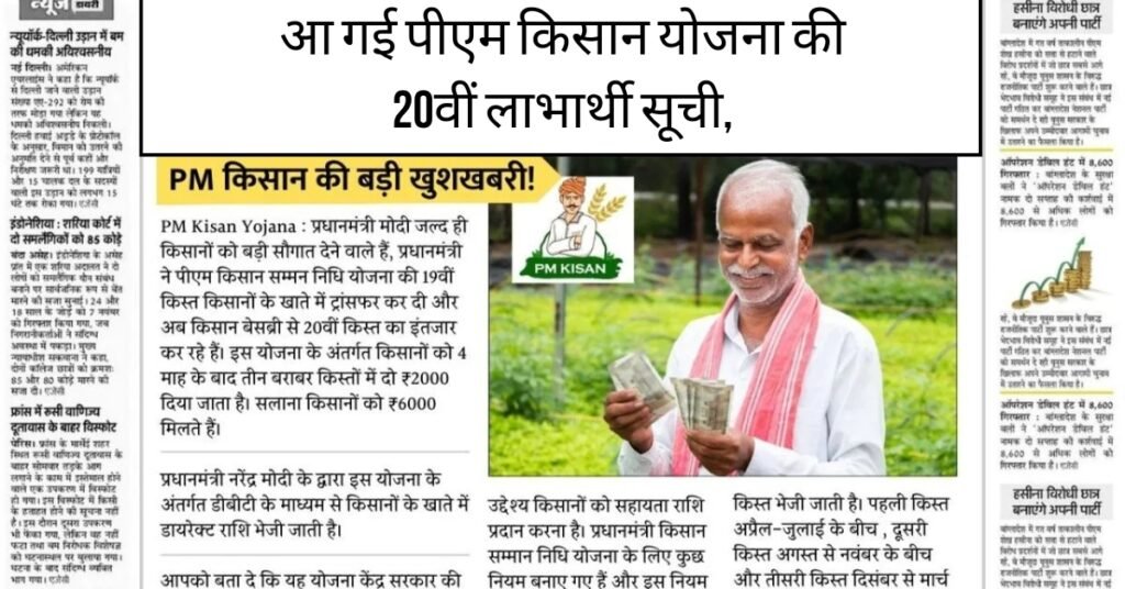 PM Kisan Yojana 20th Installment List