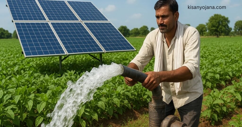 PM-KUSUM Yojana 2025 – खेत में सोलर पंप से सिंचाई करता किसान